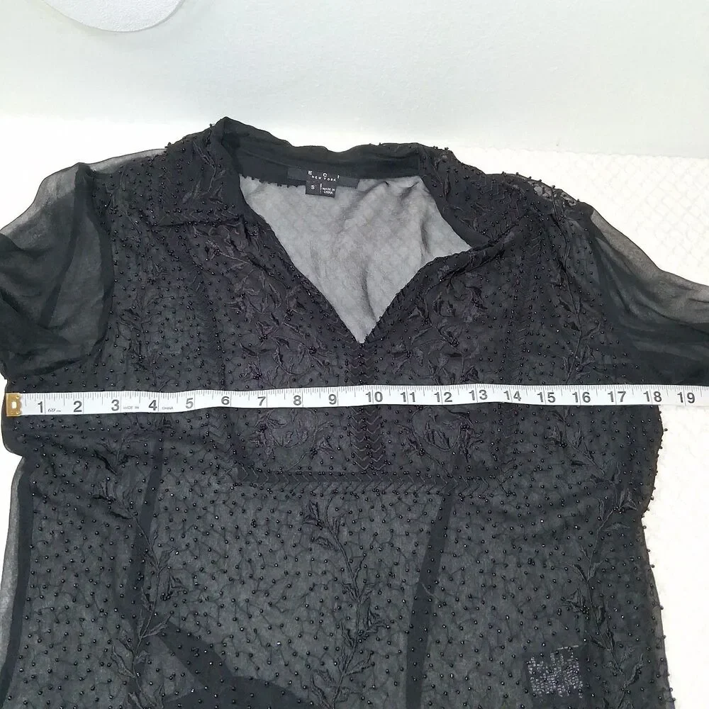Sheer Beaded Silk Blouse Womens Sz S Dark Romantic Whimsigoth Coqutte Glam